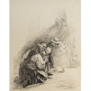 Wincenty Wodzinowski (1866 Igołomnia near Miechów - 1940 Kraków), Women comforting a child, 1892.