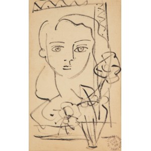 Ludwik Klimek (1912 Skoczów - 1992 Nicea), Portret kobiecy z kwiatami