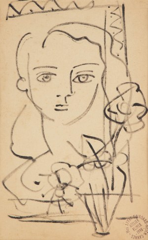 Ludwik Klimek (1912 Skoczów - 1992 Nicea), Portret kobiecy z kwiatami