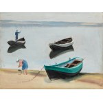 Maria Ewa Łunkiewicz-Rogoyska (1895 Kudryńce-1967 Warszawa), Łodzie / Na plaży (praca dwustronna), lata 50. XX w.