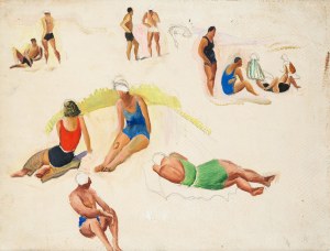 Maria Ewa Łunkiewicz-Rogoyska (1895 Kudryńce-1967 Warszawa), Łodzie / Na plaży (praca dwustronna), lata 50. XX w.