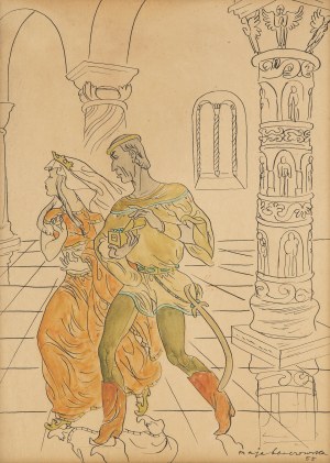 Maja Berezowska (1893 Baranowicze - 1978 Warszawa), Scena dworska, 1955 r.