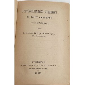 [Z Biblioteki prawniczej Feliksa Szenwica] KRYSIŃSKI- O ODPOWIEDZIALNOŚCI SPRZEDAWCY ZA WADY ROZWOJOWE 1869