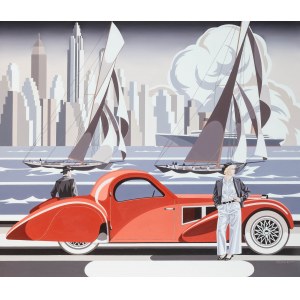 Tomasz Kostecki (b. 1964), Woman and red Bugatti, 2025