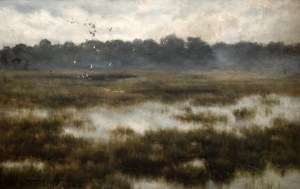 Zygmunt Józefczyk (1881 Kraków-1966), Wild ducks over wetlands, 1928.