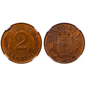 Latvia, 2 Santimi, 1939 year, NGC, MS 64 BN