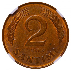 Latvia, 2 Santimi, 1939 year, NGC, MS 64 BN