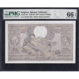 Belgium, 100 Francs-20 Belgas, 1933-43, Gem UNC 66 EPQ