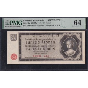 Bohemia & Moravia, 50 Korun, 1940, Choice UNC 64, SPECIMEN