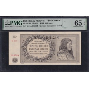 Bohème et Moravie, 50 Korun, 1944, Gem UNC 65 EPQ, SPECIMEN