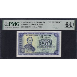 Czechoslovakia, 20 Korun, 1945, Choice UNC 64 EPQ, SPECIMEN