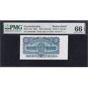 Czechoslovakia, 3 Koruny, 1953, Gem UNC 66 EPQ, Replacement
