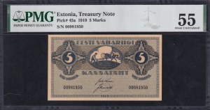 Estonia, 5 Marka, 1919, About UNC 55