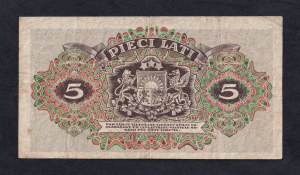 Latvia, 5 Lati, 1940, VF