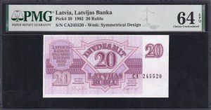 Latvia, 20 Rubles, 1992, Choice UNC 64 EPQ