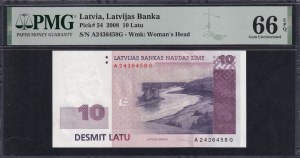 Latvia, 10 Latu, 2008, Gem UNC 66 EPQ