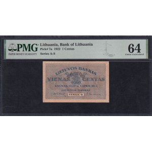Lituanie, 1 Centas, 1922, Choix UNC 64