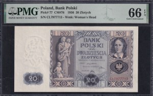 Poland, 20 Zlotych, 1936, Gem UNC 66 EPQ