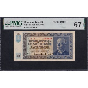 Slovakia, 10 Korun, 1939, Superb Gem UNC 67 EPQ, SPECIMEN, TOP POP