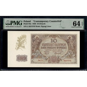 Pologne. 1940 10 Zlotych Préfixe L WWII Contrefaçon