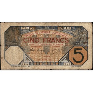 Afrique occidentale française. 5 Francs 1919