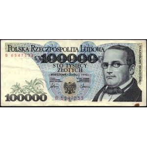Pologne. 1990 100000 Zlotych Préfixe B