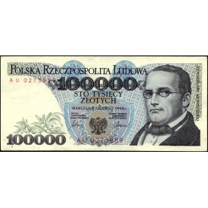 Pologne. 1990 100000 Zlotych Préfixe AU