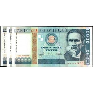 Peru. 10000 Intis 1988 3 Pcs