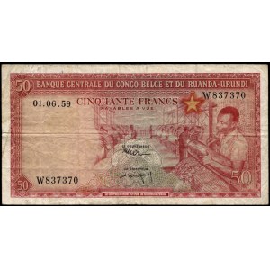 Belgian Congo. 50 Francs 1959 Prefix AA