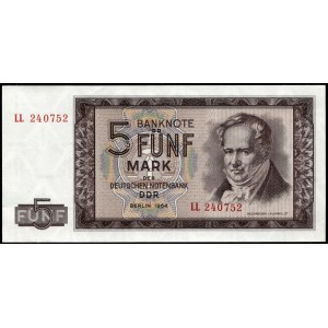 Germany. DDR 5 Marks 1964 Prefix LL
