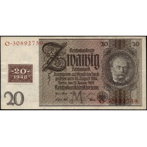 Germany. DDR 20 Marks 1948 Stamp Over 20 Marks 1929