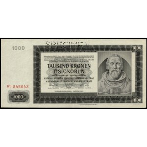 Bohemia and Moravia. 1000 Korun 1942 Specimen Prefix Hb