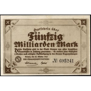 Germany. Bremen 50 Billion Milliarden Mark 1923