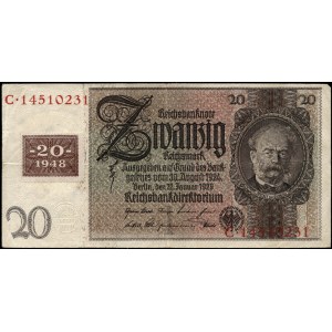 Germany. DDR 20 Mark 1948 Stamp Over 20 Mark 1929