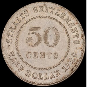 Straits Settlements. 50 Cents 1920 Silver