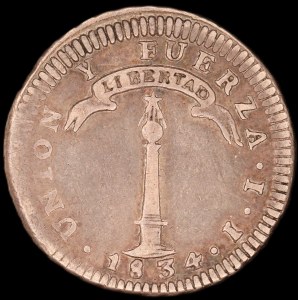 Chili. 1 Real 1834 Santiago Volcano Silver