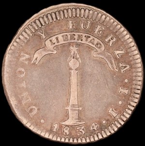 Čile. 1 Real 1834 Santiago Volcano Silver