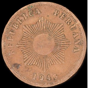 Perù. 2 Centavos 1946/1946 Errore di data del doppio dado