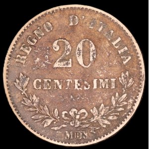 Włochy. 20 Centesimi 1863 M Milan Silver