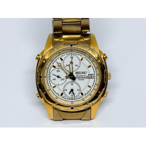 Zegarek Męski kwarcowy Seiko Chronograph pozłacany z datownikiem