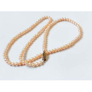 Salmon freshwater pearl necklace, gold clasp