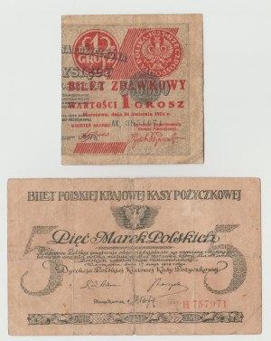 5 Polish marks 05.1919 series H - i - 1 grosz 1924 series AX