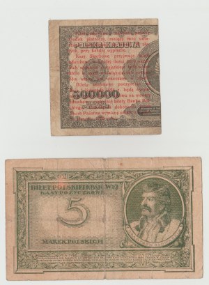 5 Polish marks 05.1919 series H - i - 1 grosz 1924 series AX