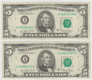 USA $5 1977 - A - (Morton-Miller) - consecutive numbering