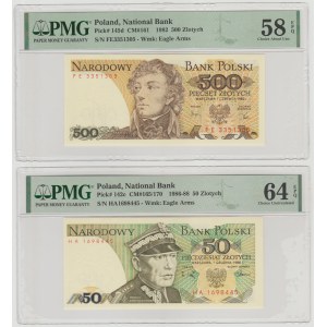 Zestaw 50 złotych 1988 - HA + 500 złotych 1982 - FE