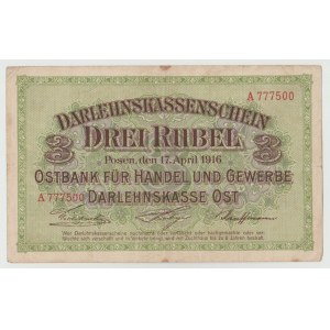 Ober-Ost Poznań 3 ruble 1916 - seria A wystara - rzadkie