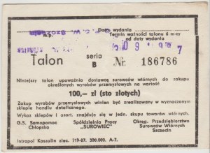 Szczecin Talon 100 zloty 1987 - series B - O.P.S.W.