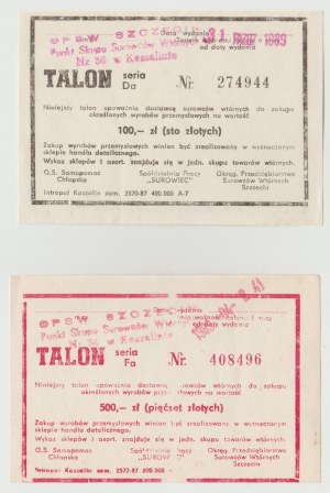 Koszalin Talon 100 and 500 zl 1989 O.P.S.W.