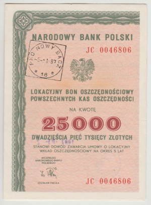 NBP 25,000 zloty 1987 - JC series - 5 year investment voucher