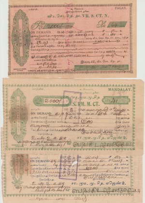 Myanmar (Burma) 1906-1923 set of 5 checks